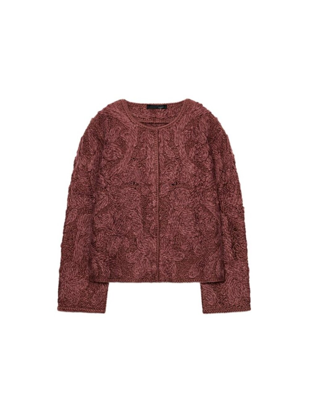 Zara Eggplant  Macrame Knit Sweater/Jacket Size L NWOT